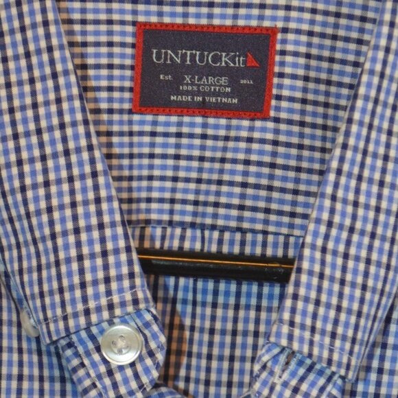 UnTUCKIt Blue Plaid Shirt Button Down Chambray XL - Picture 3 of 6
